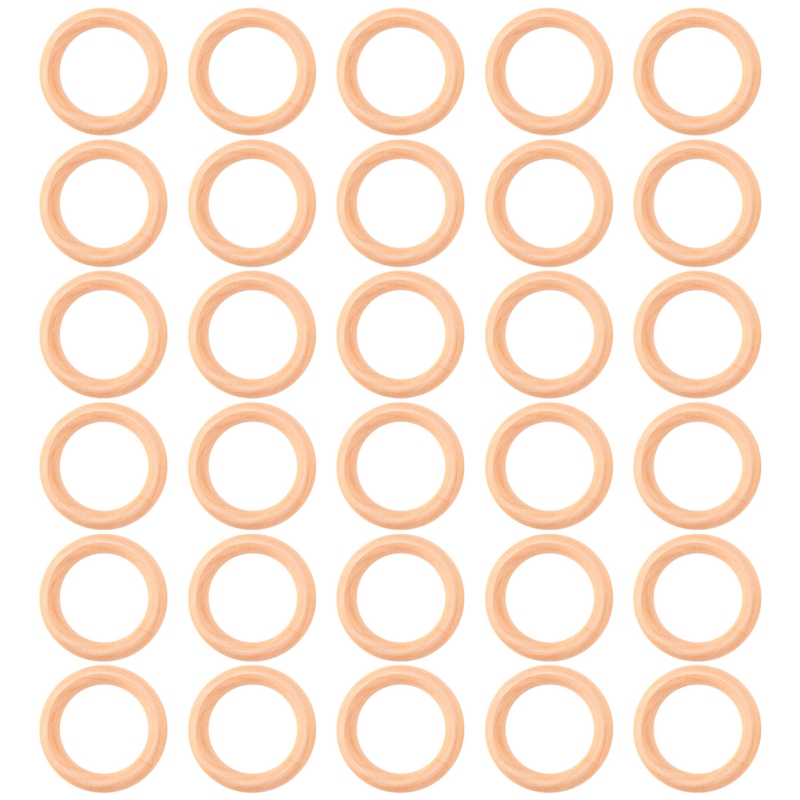 NEW-30 Pcs Natural Wood Rings 60Mm Unfinished Macrame Wooden Ring Wood Circles For DIY Craft Ring Pendant Jewelry Making
