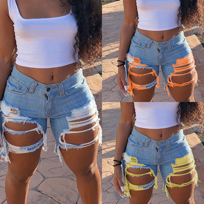 NOVEDAD DE VERANO 20225, pantalones cortos vaqueros rasgados para mujer, pantalones cortos vaqueros sexis de calle a la moda para chica, pantalones cortos S-2XL