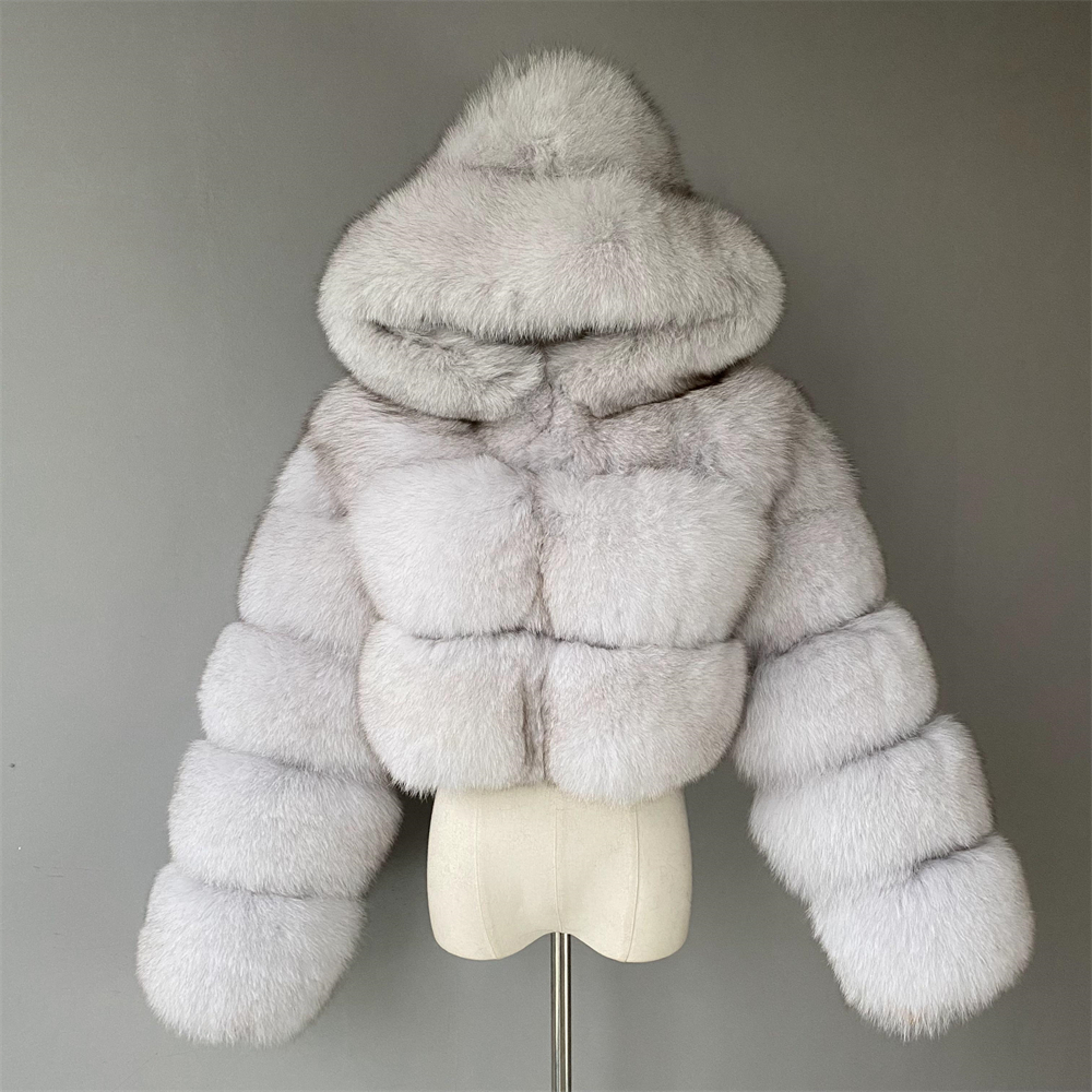 Jaxmonoy Damen-Echtpelzmäntel, luxuriöse natürliche Fuchspelzjacke, Damen-Winter, dick, warm, mit Kapuze, Pelzmantel, 2024, neu in Oberbekleidung