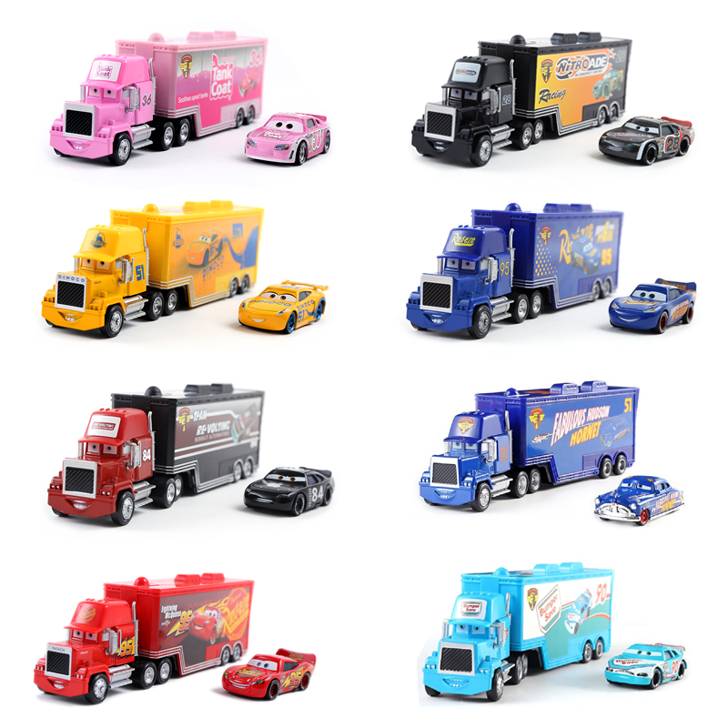 Disney Cars Diecast Lightning McQueen Dr. Champion Alloy Car Container Truck Set Model Car Die Casting Kids Birthday Gifts Toys