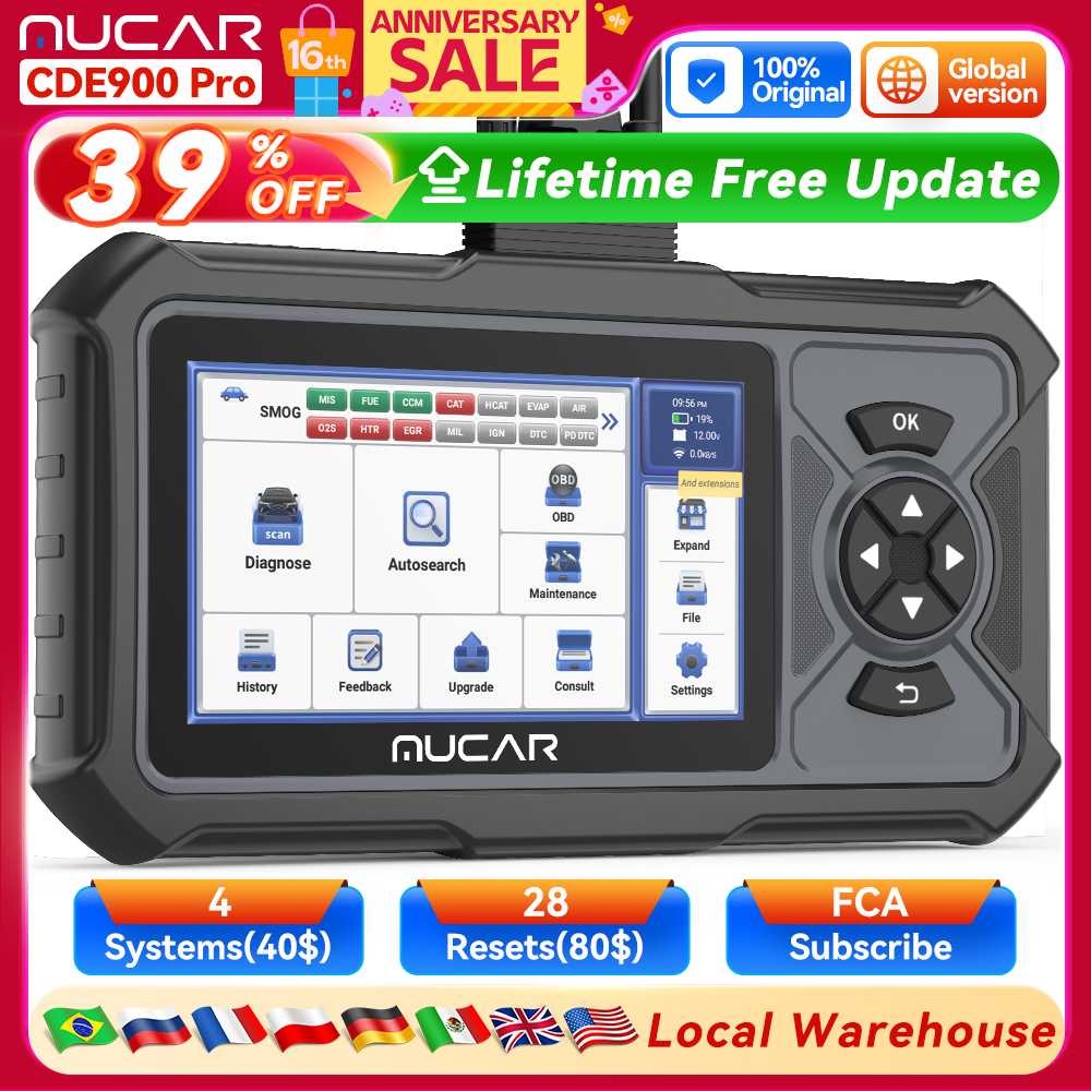 MUCAR CDE900 Pro OBD2 Scanner Strumenti diagnostici per auto automobilistici Lettore di codici strumento scanner OBD per autoveicoli Touchscreen da 5 "2 + 32G Aggiornamento gratuito