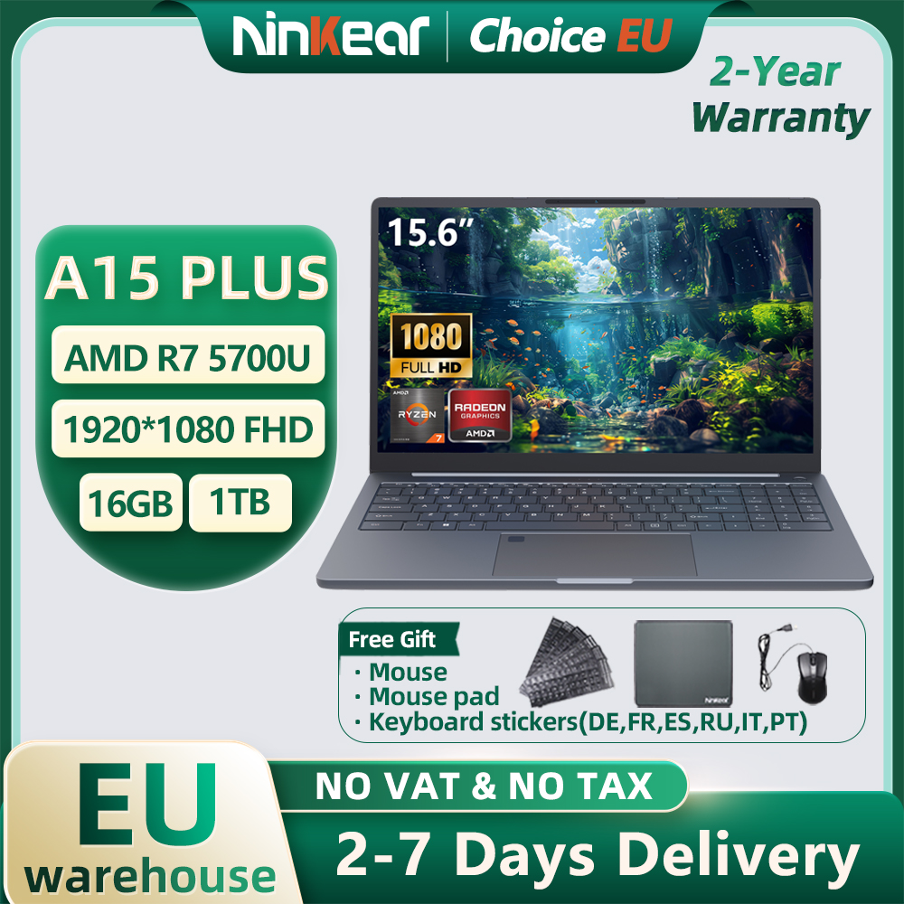 Laptop Ninkear A15 PLUS 15,6 cala IPS FHD AMD Ryzen 7 5825U, 16 GB DDR4 + 1 TB PCI-E, bateria 57 Wh, Windows 11 PRO, komputer do biura
