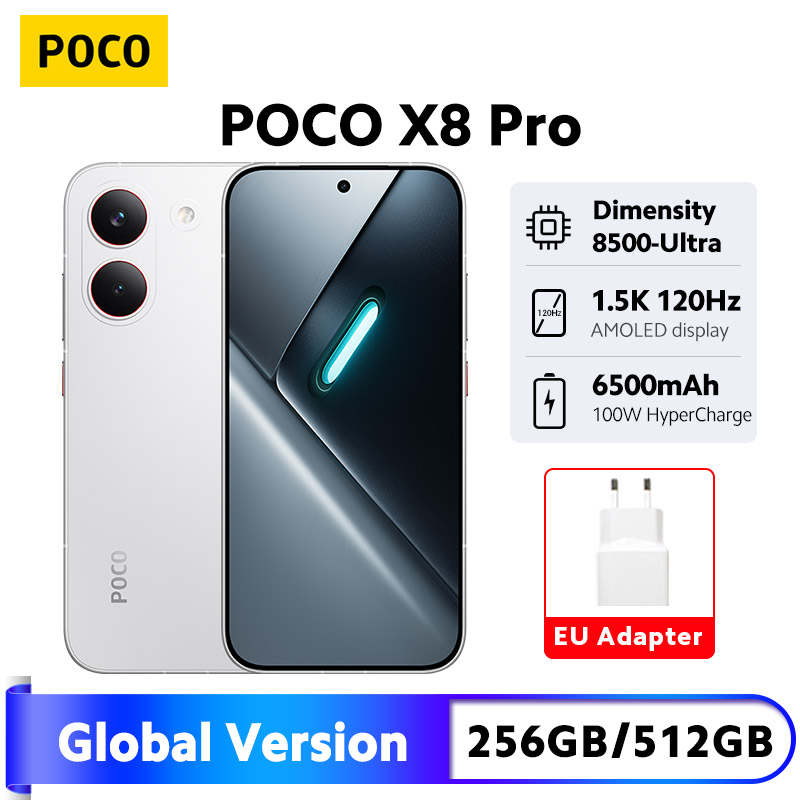 Глобальная версия смартфона POCO X8 Pro 5G с процессором Dimensity 8500-Ultra, батареей 6500 мАч, 6,59-дюймовым AMOLED-дисплеем 1.5K 120 Гц, зарядкой 100 Вт и NFC.