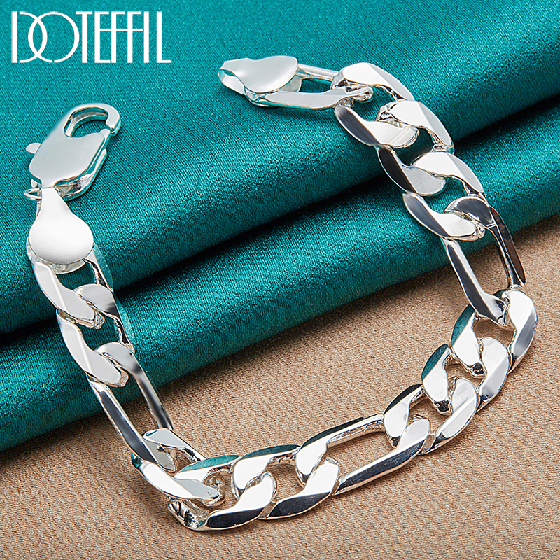 DOTEFFIL 925 Sterling Silver 12mm Bransoletka z łańcuszkiem bocznym dla mężczyzny Kobieta Urok Ślub Zaręczyny Biżuteria modowa