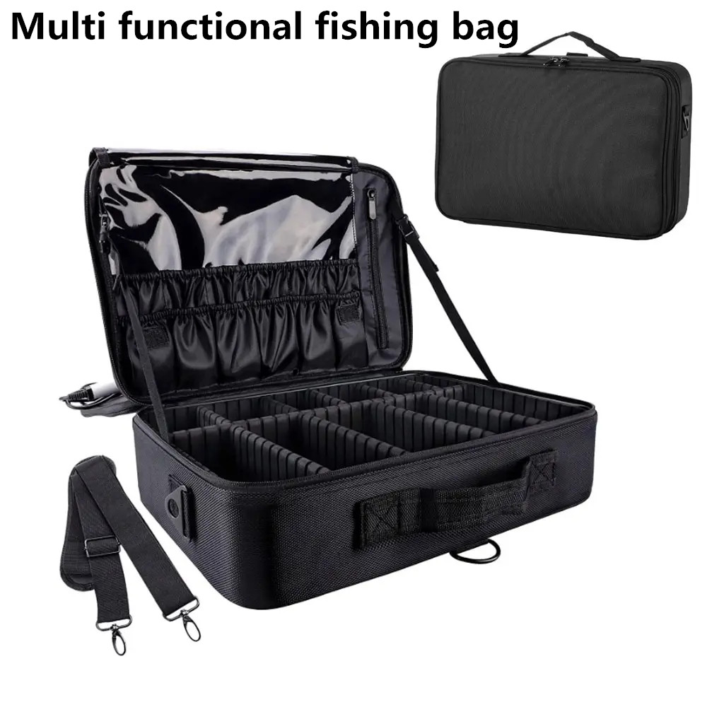 Grande engrenagem de pesca Bag, rolo de pesca, Waterproof Lure Bag, Oxford Multifuncional Storage, Multi-Layer Outdoor Fishing Bag