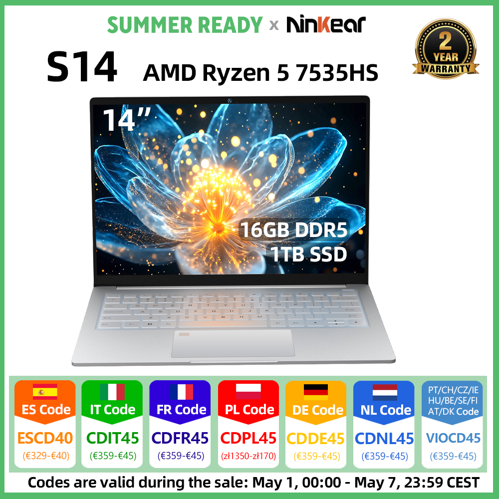 Der Ninkear S14 Laptop verfügt über einen AMD Ryzen 5  Prozessor einen 14-Zoll-Bildschirm 16 GB LPDDR5-Speicher, eine 1 TB SSD, WiFi 6-Unterstützung, Fingerabdruckerkennung und wird mit vorinstalliertem Windows 11