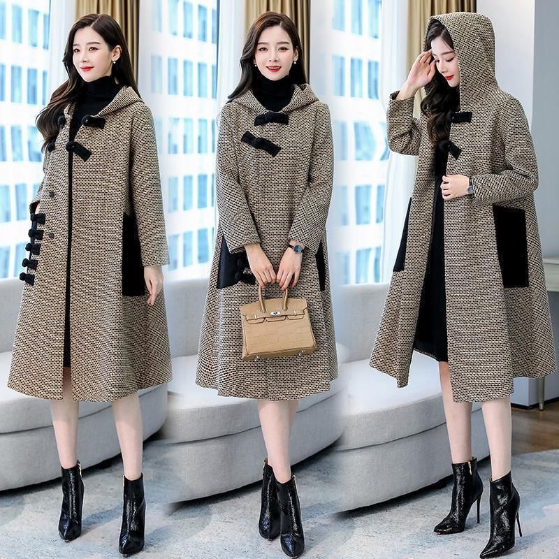 Nieuwe Herfst Winter Wollen Jas Vrouwelijke Bovenkleding Koreaanse Mode Losse Cape Jas Vrouwen Overjas Mid-Lengte Tweed Casual Tops