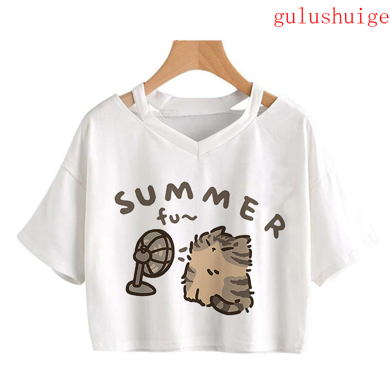 Y2k Crop Top Grappige Leuke Kat T-shirt Vrouwen Shirt Cropped Harajuku Grafische Ulzzang T-shirt 90s Tshirt Top Tee Vrouwelijke gothic