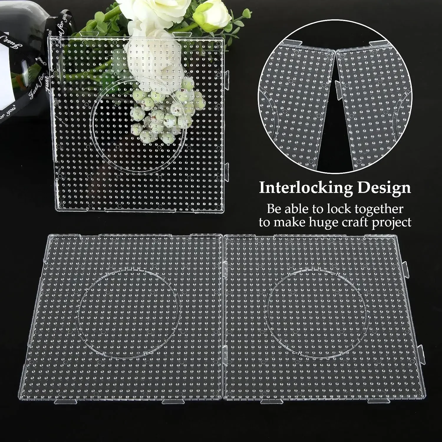 5mm Fuse Beads Pegboards Large Plastic Bead Pegboard Fuse Beads Boards with Beads Square Peg Boards Kit for Kids DIY Craft Beads