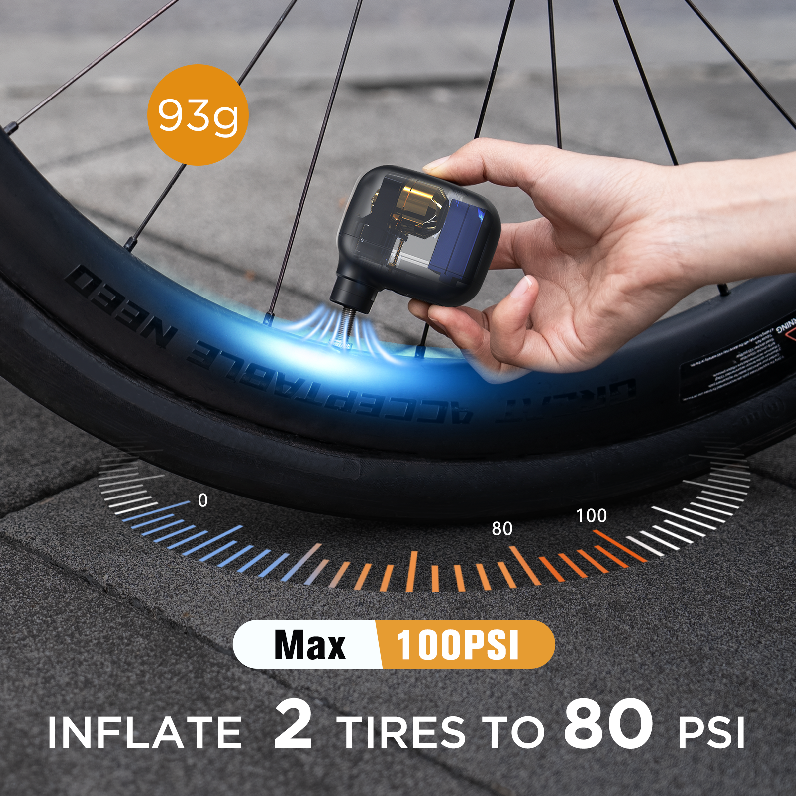 มินิแบบพกพาปั๊มจักรยานชาร์จ Air Inflator 100PSI 5V Type-C จักรยานอุปกรณ์เสริมสําหรับจักรยาน Schrader Presta ยาง AS100