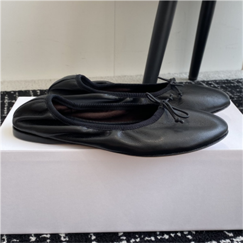 The 2026 New Genuine Leather Ballet Flat Bow Women's Shoes Are Made of Smooth and Soft Sheepskin with Leather Lining and Genuine