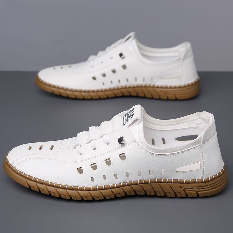 2026 Zomer Heren Casual Leren Schoenen Ademend Uitgeholde Instappers
