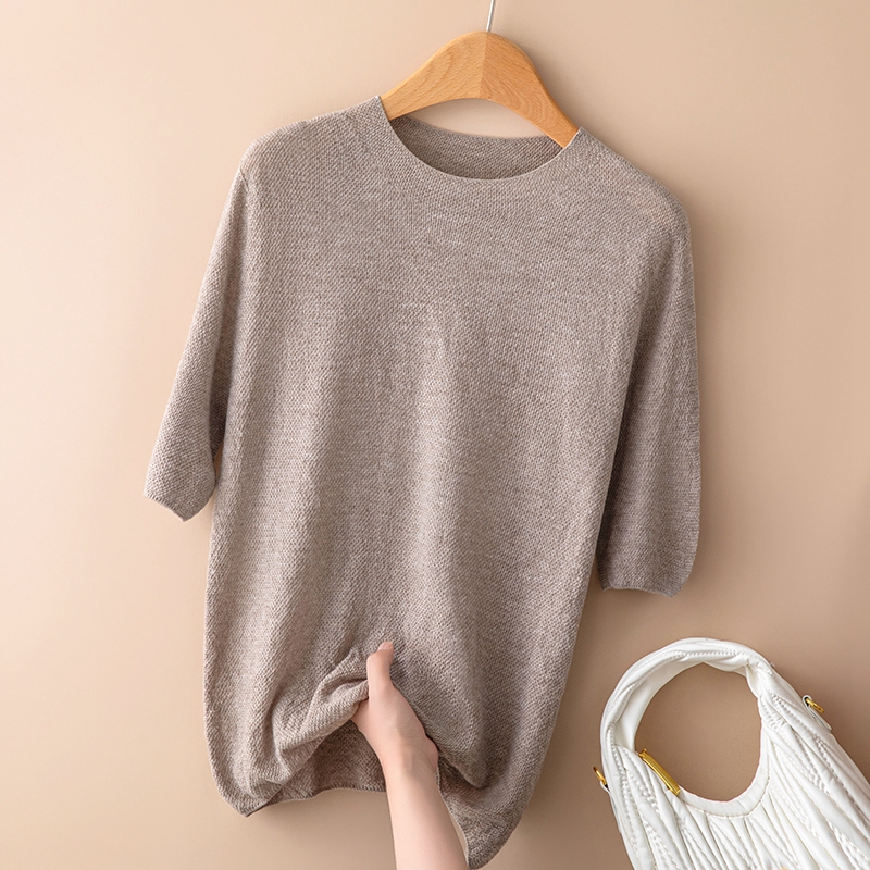 Classico senza cuciture Osmanthus Needle Pullover a maniche corte da donna che lavora a maglia maglione di lana imitazione fine O-Collo Top ampio di alta qualità