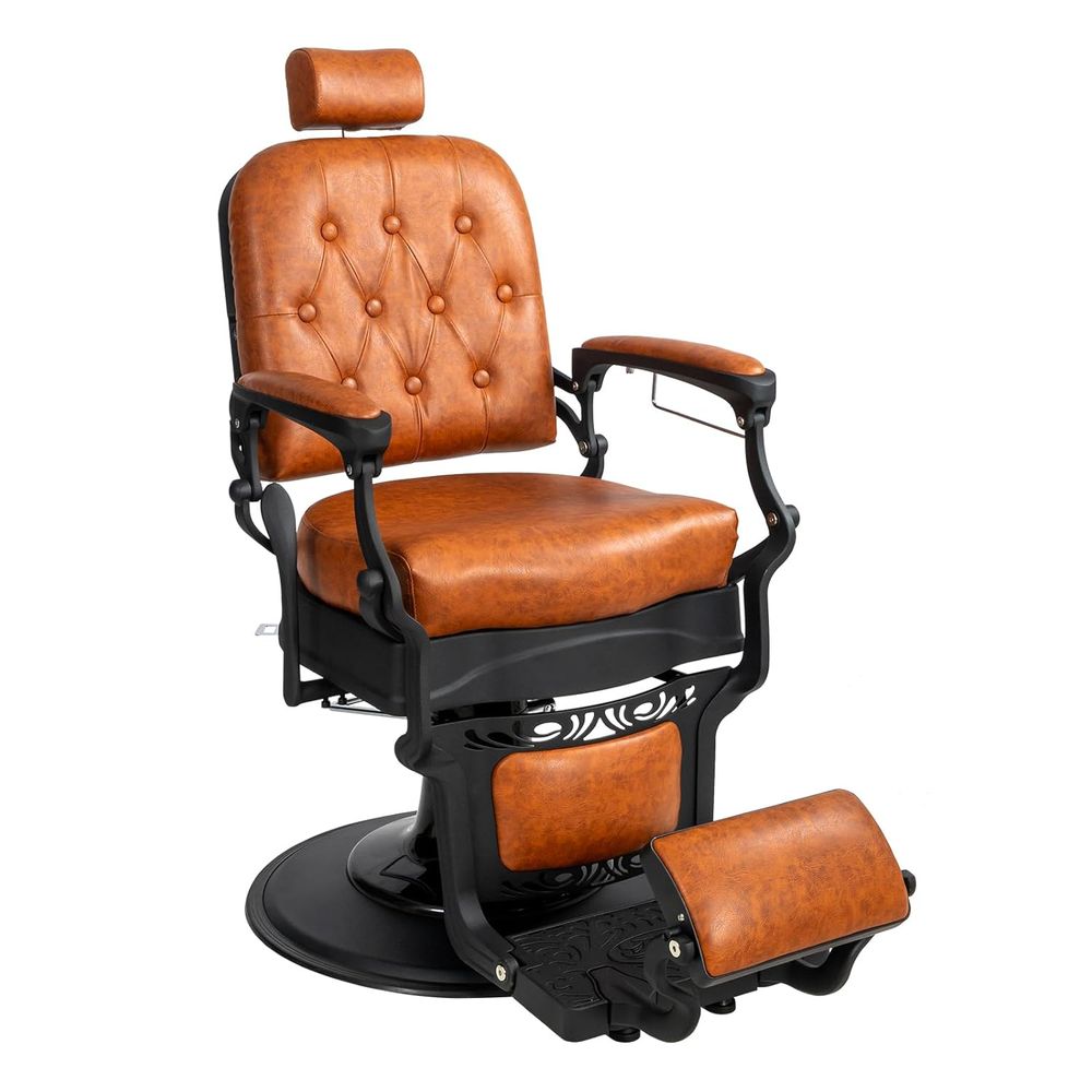 Sturdy Vintage Reclining Barber Chair with Hydraulics, Holds 700lbs, 360° Swivel, Salon & Spa Shampoo Chair Customized