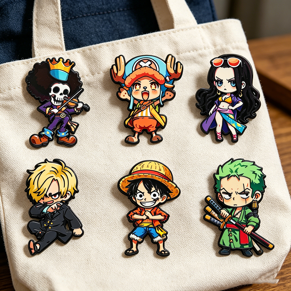 6-teiliges ONE PIECE Cartoon-Charakter-Broschen-Set Q-Version, einschließlich Monkey D. Luffy, Roronoa Zoro, Sanji, Brook, Geschenk für Freunde