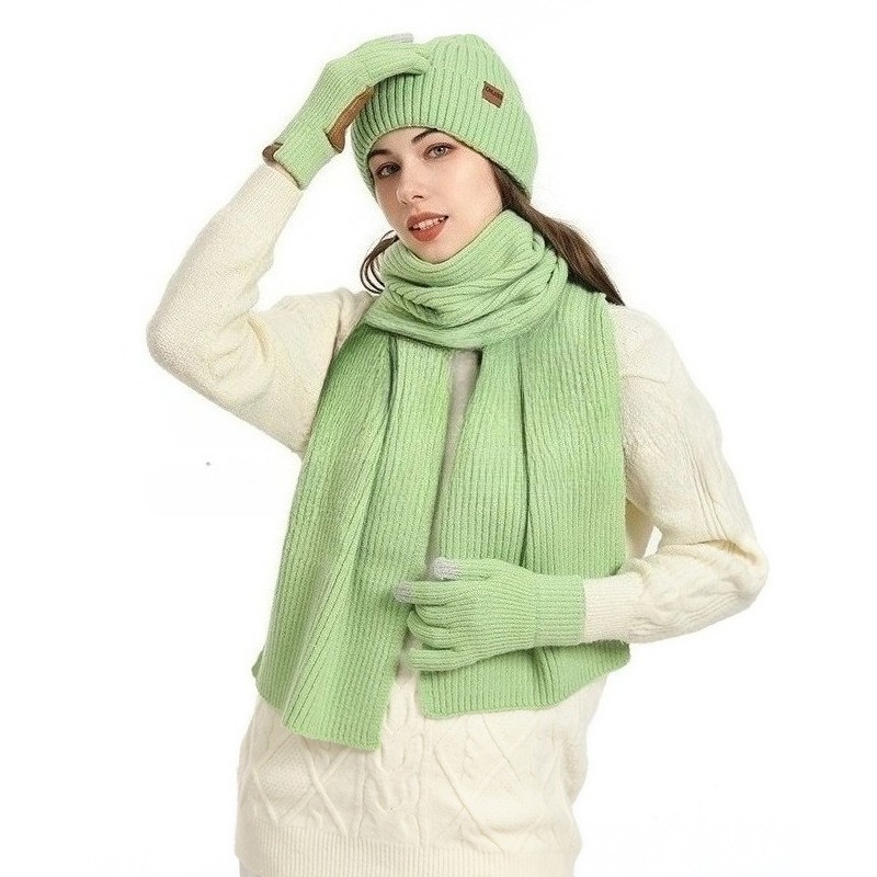 Foreign Trade New European American Cross-border Amazon Winter Women's Wool Hat Scarf Gloves Leather Non-slip Three-piece Set