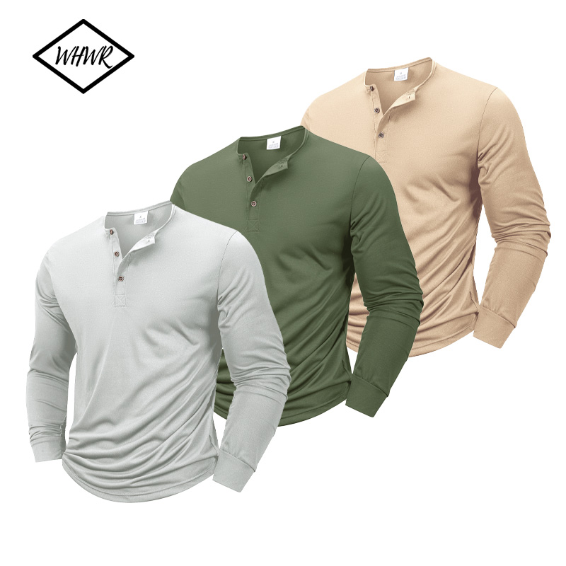 T-shirt con collo a Henley da uomo T-shirt a maniche lunghe da uomo basic traspirante T-shirt con bottoni in tinta unita casual primavera autunno