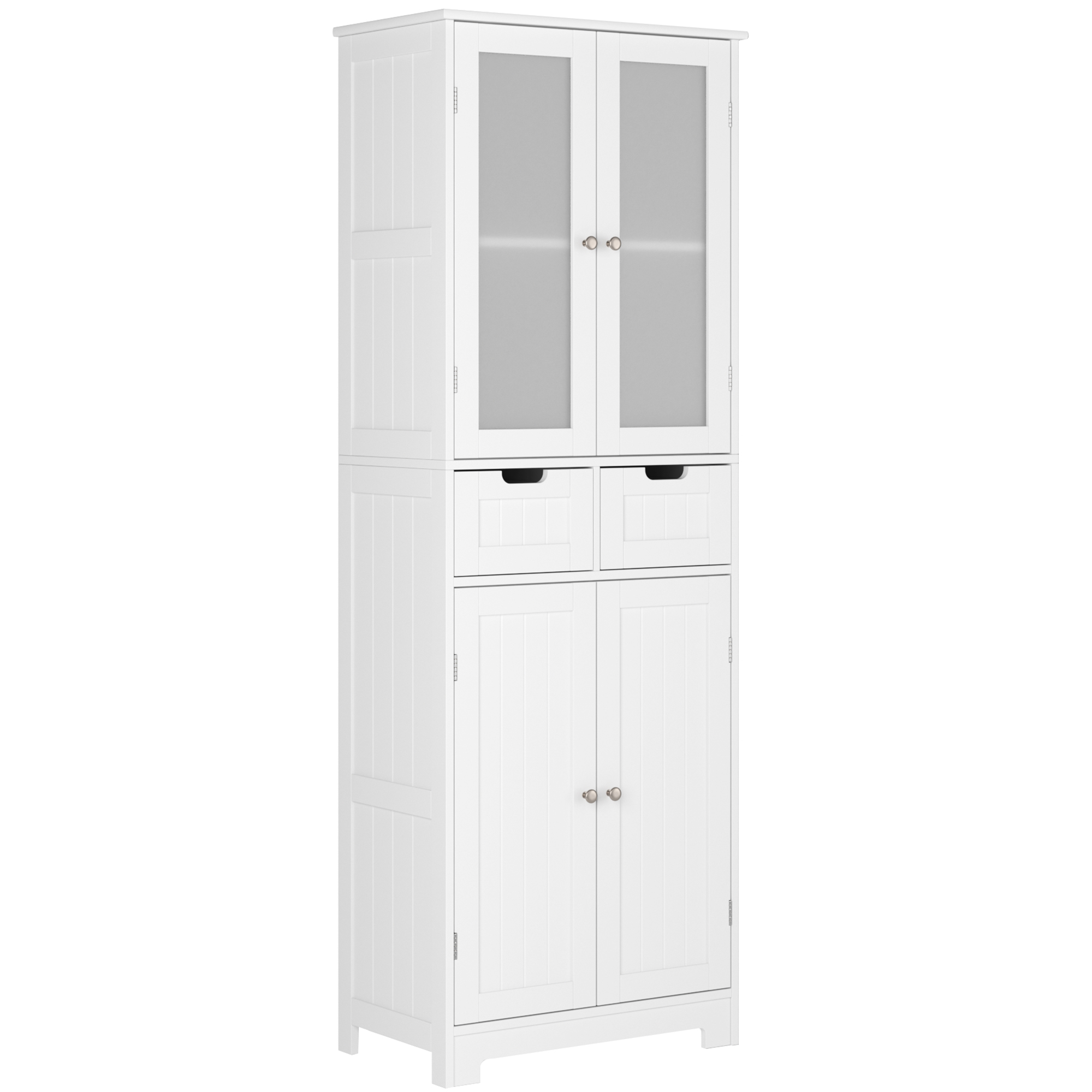 Badezimmerschrank, Badschrank mit 4 Türen und 2 Schubladen, Küchenschrank Hochschrank Weiß, für Badezimmer Wohnzimmer Küche Essz
