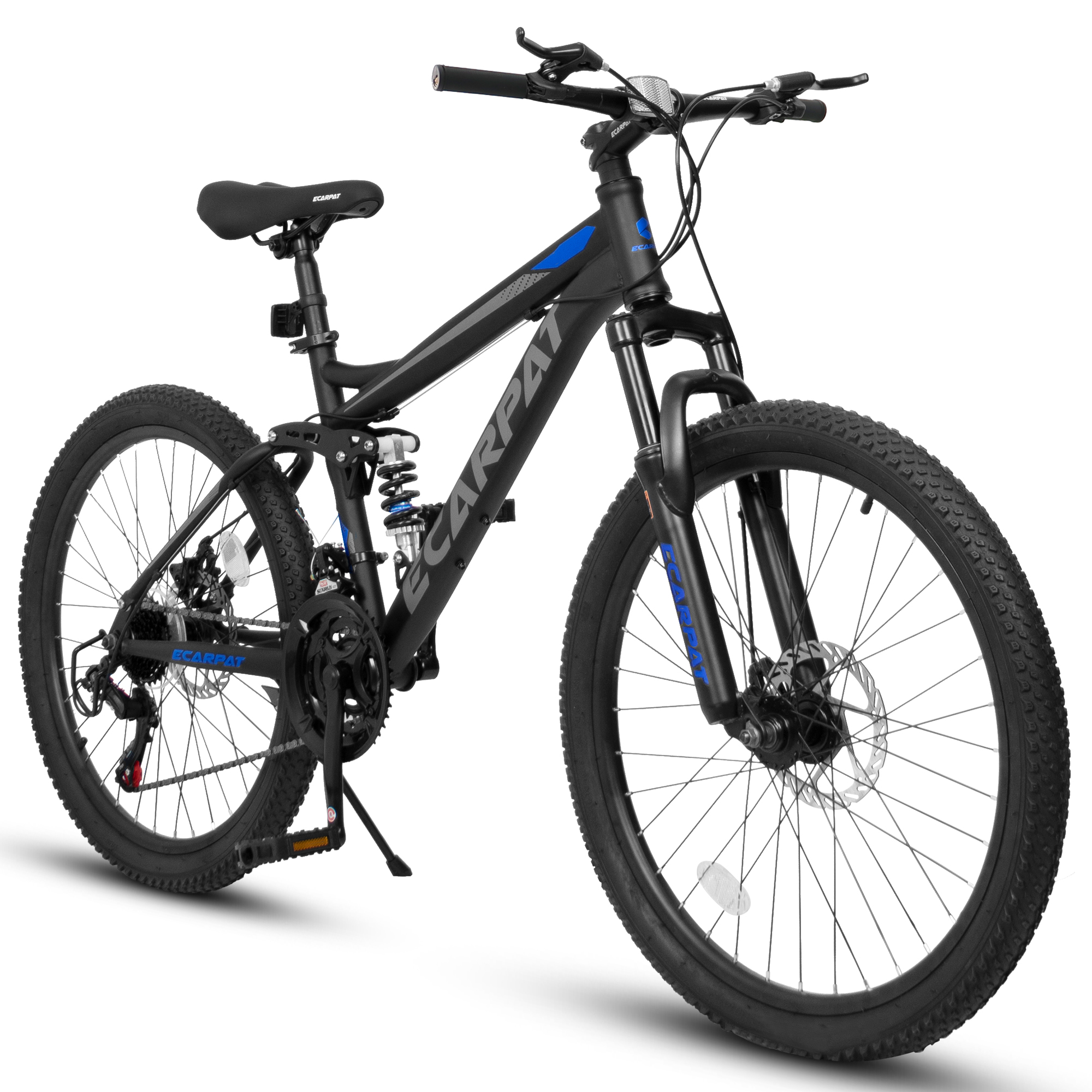 Ecarpat dubbele volledig geveerde mountainbike 24/26/27,5 inch, heren dames tieners jongen meisje mountainbike, 21-speed schijffietsen