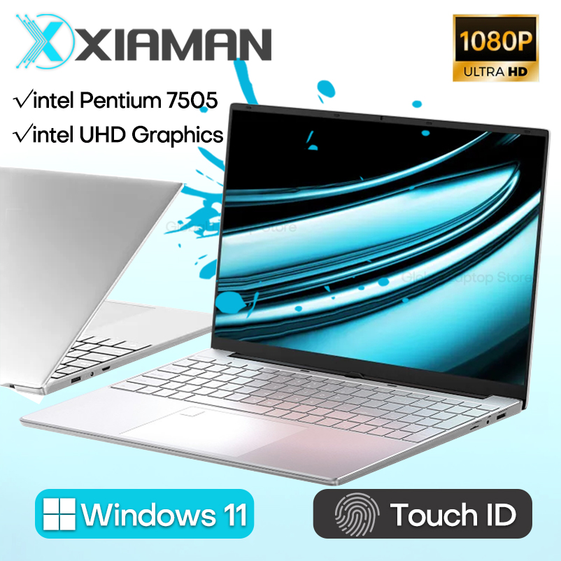 Xiaman 15,6 "ordenador portátil intel Pentium 7505 ordenadores portátiles de doble núcleo Windows 11 portátil PC Gamer Notebook con desbloqueo de huellas dactilares