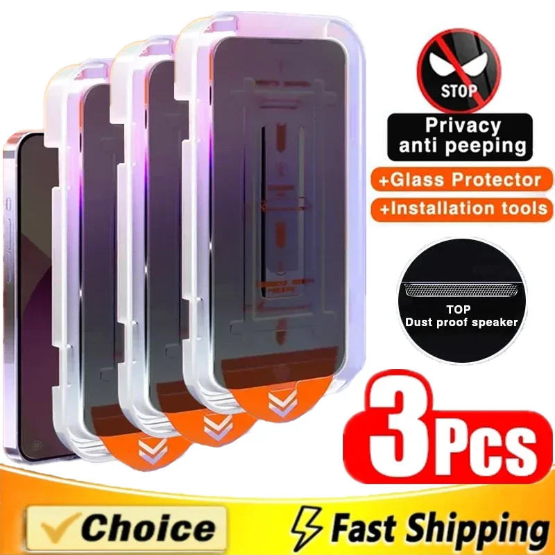 3Pcs Pelindung Layar Anti-Spy Oleophobic Bebas Debu untuk iPhone 17 13 11 12 14 15 16 Pro Max X Kaca Anti-intip
