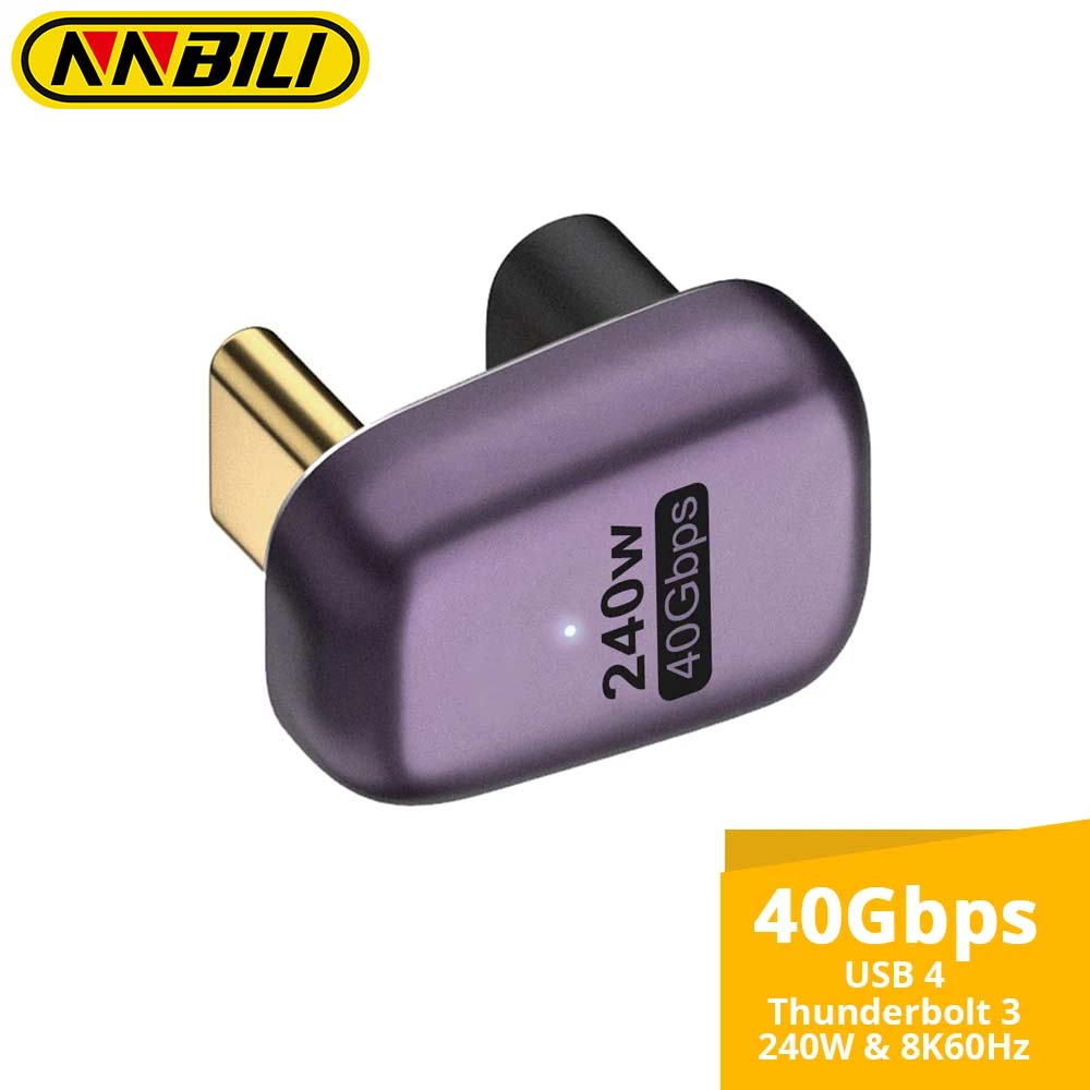 Nnbili 240w usb c adaptador de 180 graus em forma de u tipo c macho para fêmea 40gbps conector para thunderbolt switch macbook laptop tablet