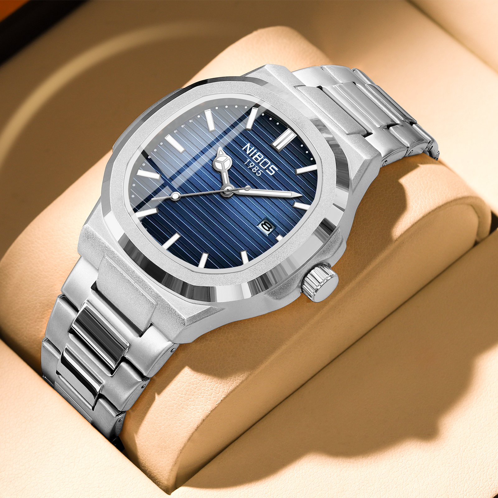Nibosi relógios masculinos analógico quartzo aço inoxidável relógios militares para homens à prova dwaterproof água design de moda data automática relógio de pulso reloje
