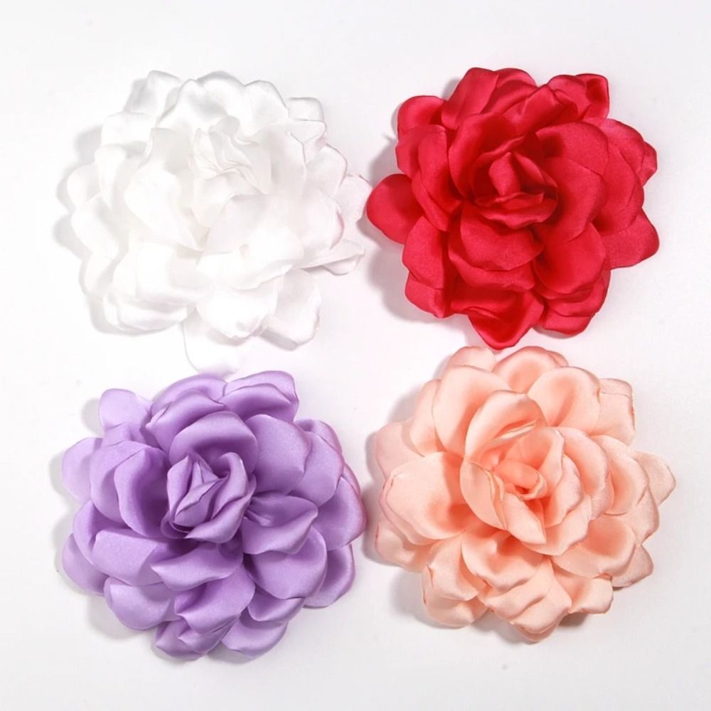 Acessórios de alfinete de lapela feitos à mão tecido flores artificiais grande cetim vestido de casamento decoração cetim borda queimada flores diy
