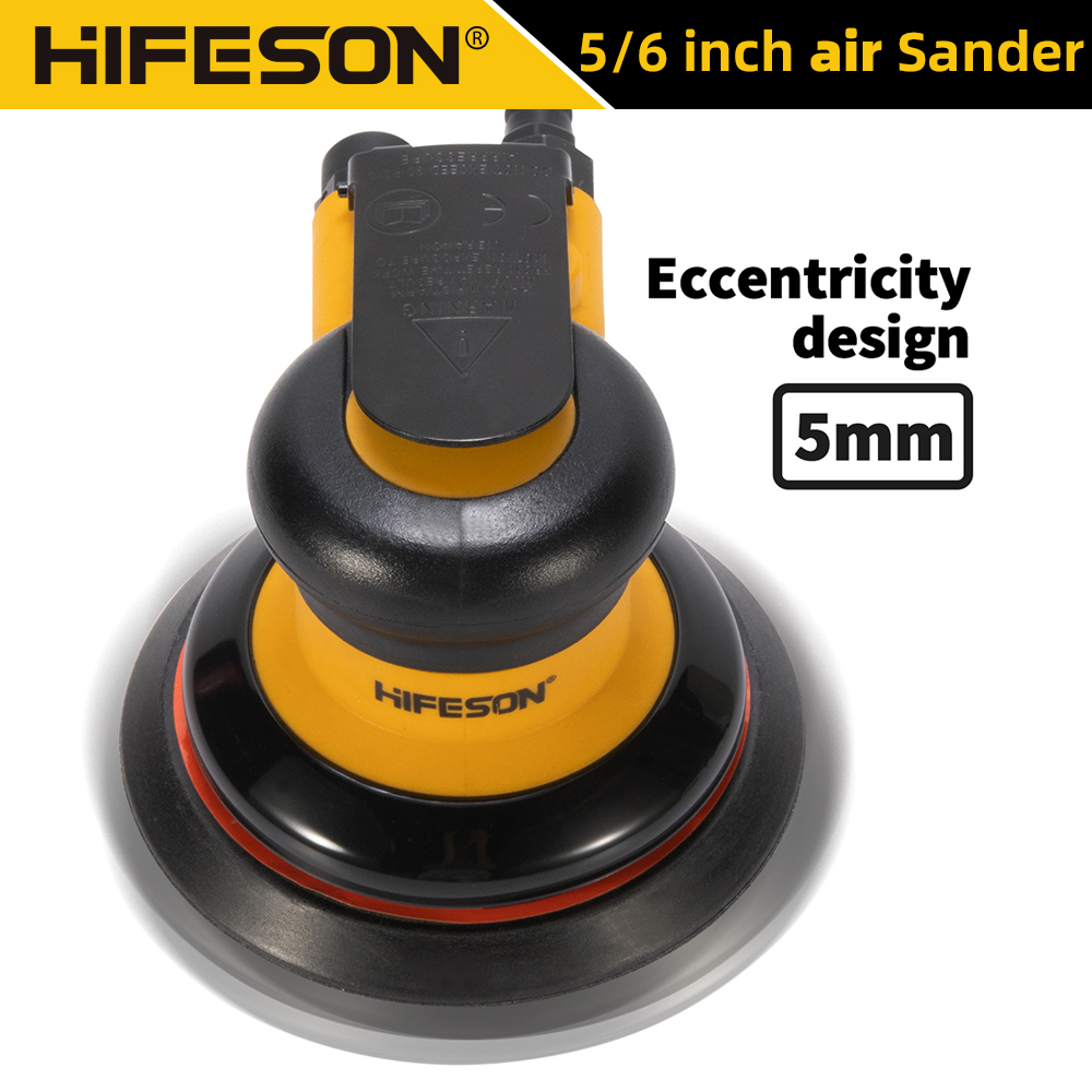 HIFESON 5 インチ/6 インチ空気圧オービタルサンダーエアポリッシャー 125 ミリメートル/150 ミリメートル空気真空偏心 5 ミリメートル研削盤 EU コネクタ