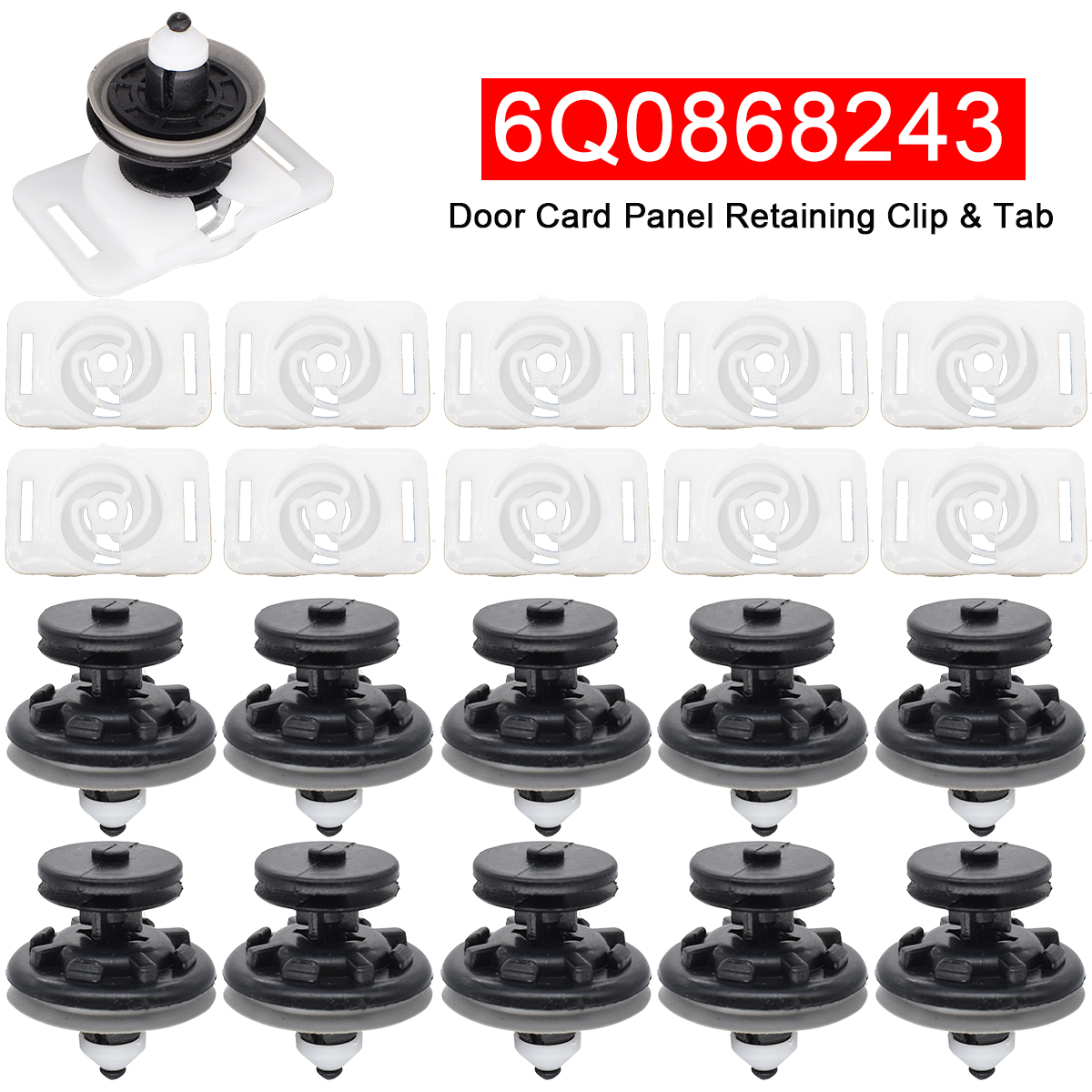 10 jeux de Clips de panneau de garniture intérieure de carte de porte de voiture, pour VW Touran Tiguan Golf 5/6 Passat Jetta CC Polo Caddy pour Audi TT Mk2 6Q 0868243