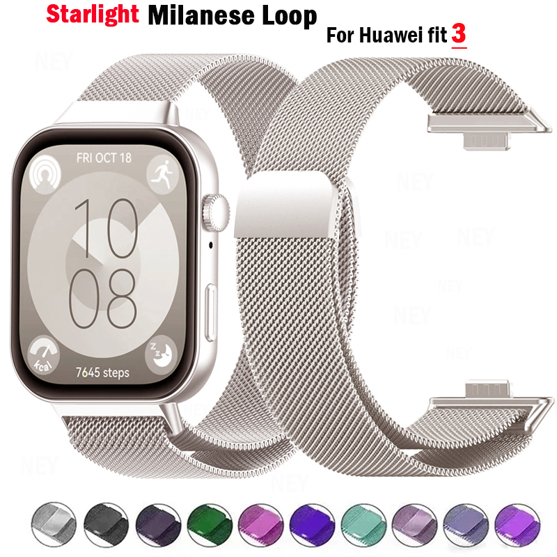 Correa de bucle milanés para Huawei Watch FIT 3, correa magnética inteligente de acero inoxidable para Huawei fit3 2024, accesorios más nuevos