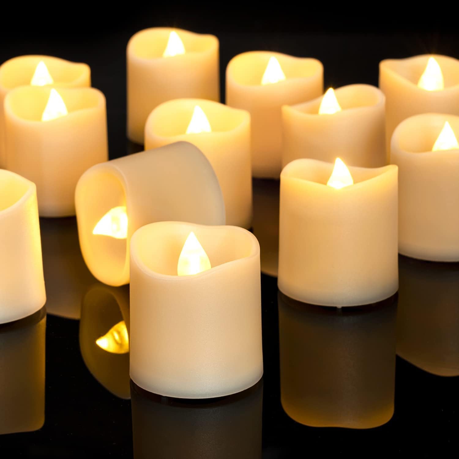 Luces de vela LED sin llama, lámpara de té de deseos creativos, luz blanca cálida para decoración de Halloween, boda y Navidad, 24 piezas