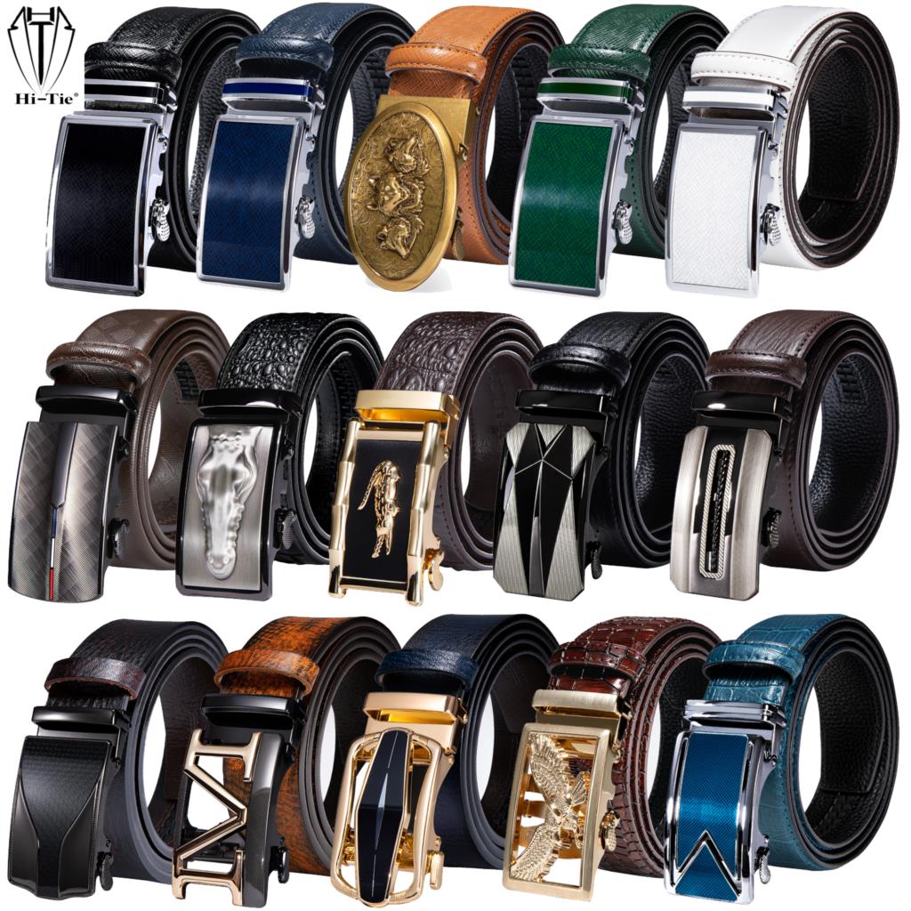 Novos cintos masculinos preto marrom azul branco verde tiras de couro fivelas automáticas cintura para homens vestido jeans casual formal