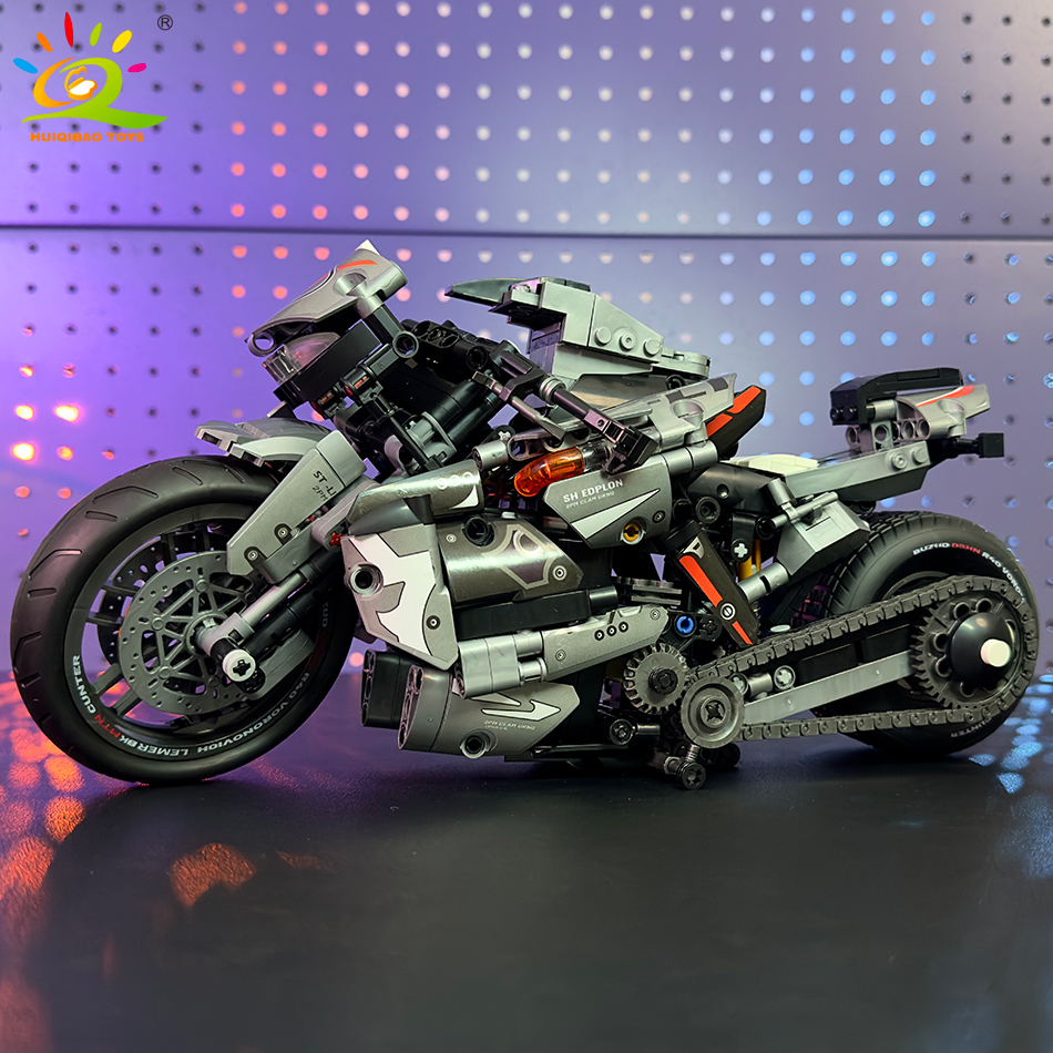 HUIQIBAO, motocicleta clásica de alta tecnología, bloques de construcción, Moto City Racer, ladrillos, juguete para niños, niños, adultos, juego de coches MOC