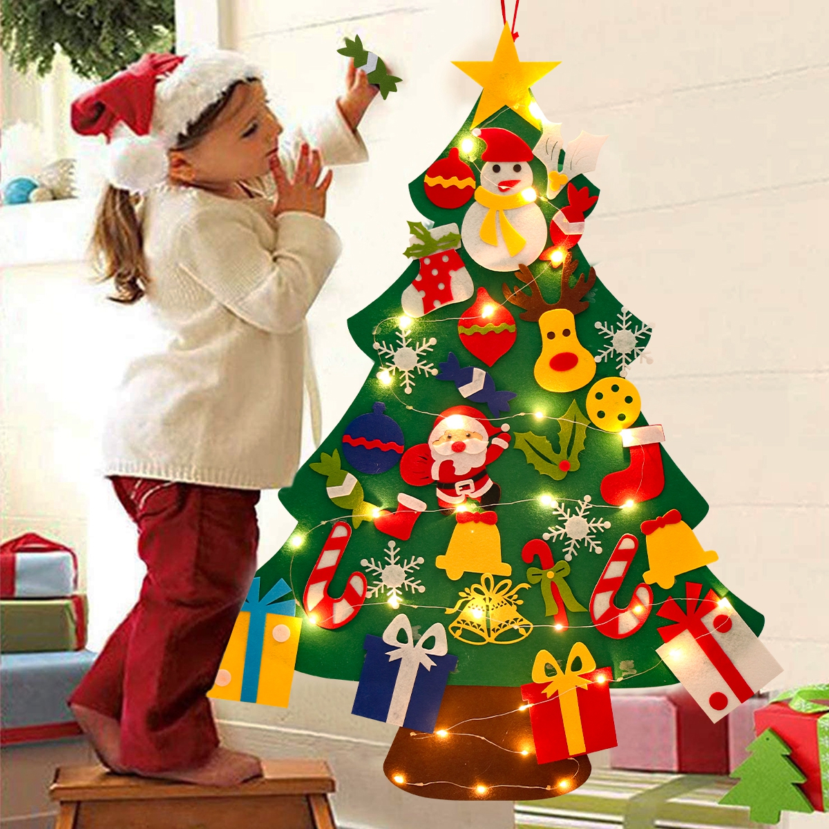 DIY Filz-Weihnachtsbaum 2024, frohe Weihnachtsdekoration für Zuhause, Navidad, Weihnachtsbaum mit Licht, Weihnachtsschmuck, Neujahrsgeschenk