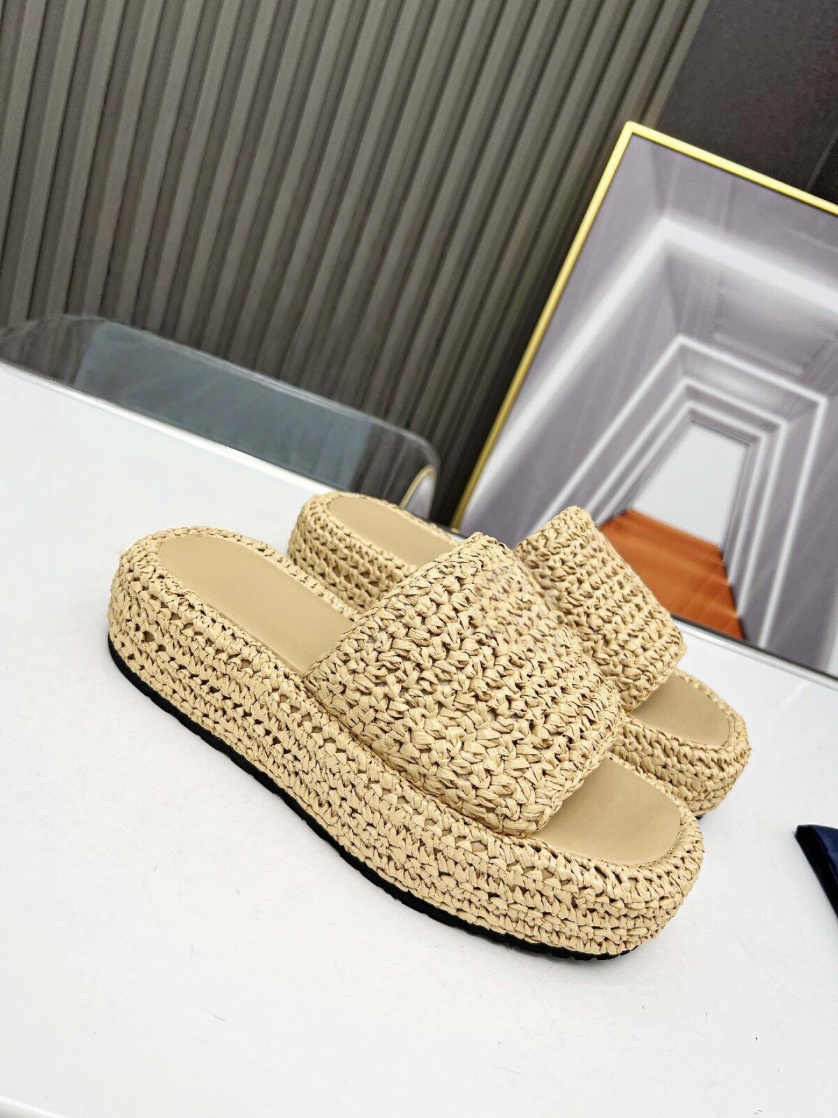 Sandalias de Plataforma Tejidas para Mujer con Descuento de Marca, Ultraligeras, con Suela Dentada, de Rafia Romana, de Punta Abierta, Casuales de Playa, Versátiles
