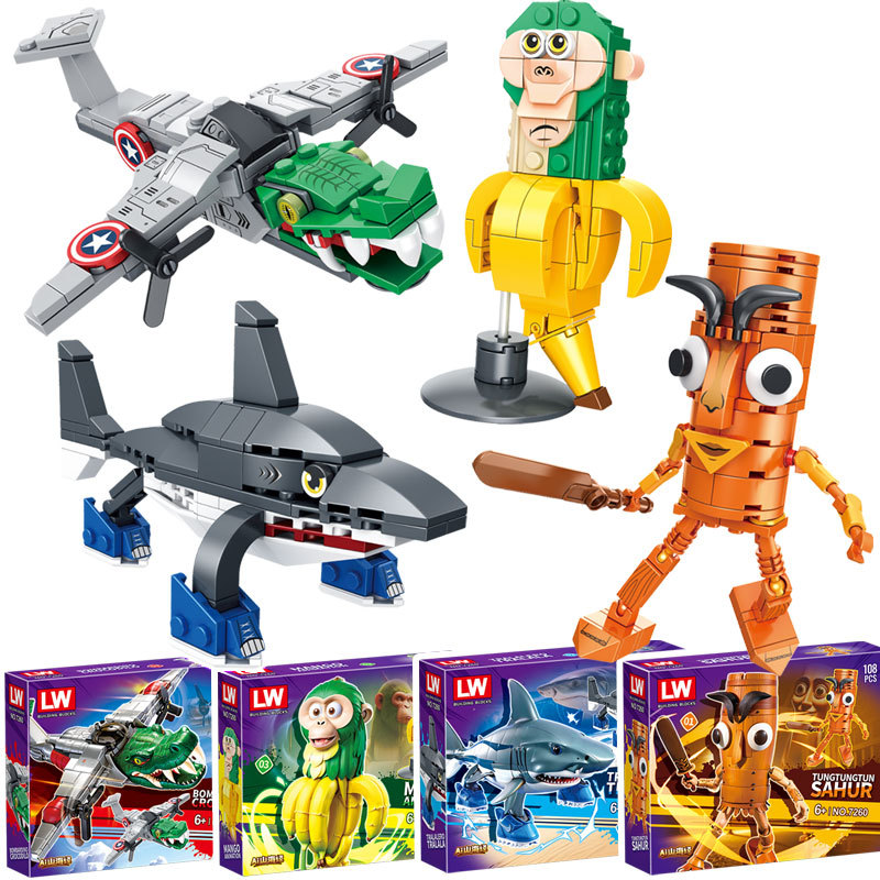 Tung Tung Sahur ‌   Figuur Blokspeelgoed Tralalero Tralala ‌ Lyrie Larlla ‌ ， ‌ Boneca Ambalem ‌   Figuurspeelgoed Bouwstenen Geschenk Blind Box