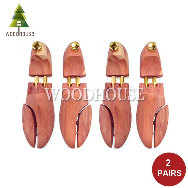 2-PACK Árvore de sapato de cedro vermelho ajustável de tubo duplo masculino e feminino Árvore de sapato de madeira