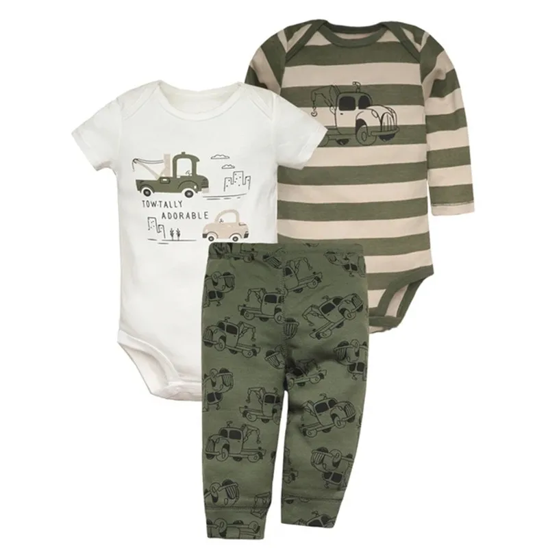 Conjunto de Roupas para Bebê Recém-Nascido 2026: Bodies de Algodão Macio + Calças, 3 Peças/Lote, Roupas de Bebê Menino, Conjunto de Roupa Infantil com Desenhos Animados 6-24M