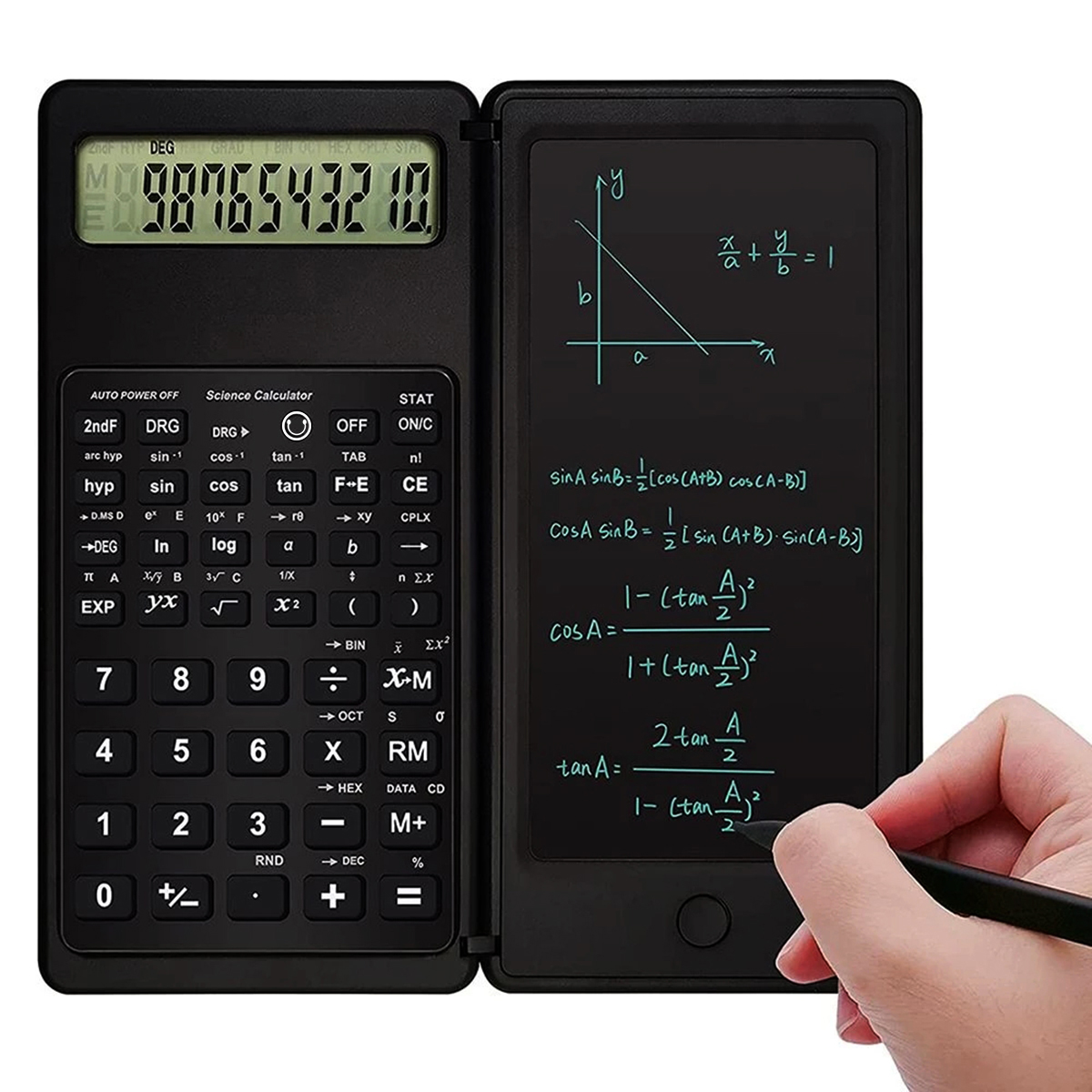 เครื่องคิดเลขพกพาขนาด 6.5 นิ้วหน้าจอ LCD การเขียนแท็บเล็ตพับเครื่องคิดเลขวิทยาศาสตร์แท็บเล็ตแผ่นวาดภาพดิจิตอลพร้อมปากกาสไตลัส