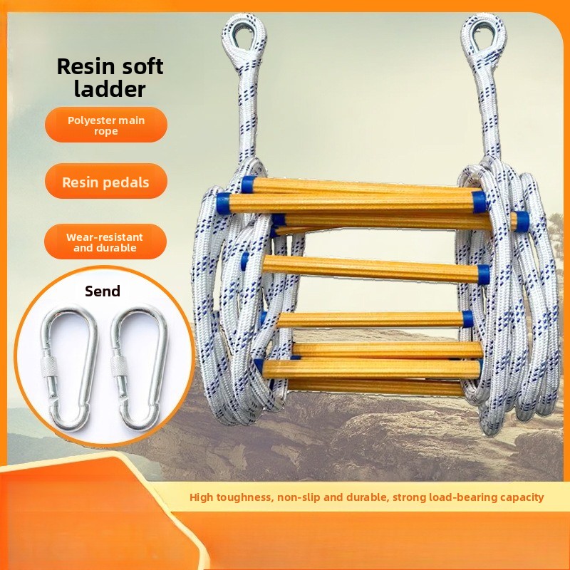 Escalera de Cuerda de Resina para Entrenamiento de Incendios, Escalera de Escape de Nailon y Poliéster Antideslizante y Aislante, Escalera Flexible de Resina de 10 Metros