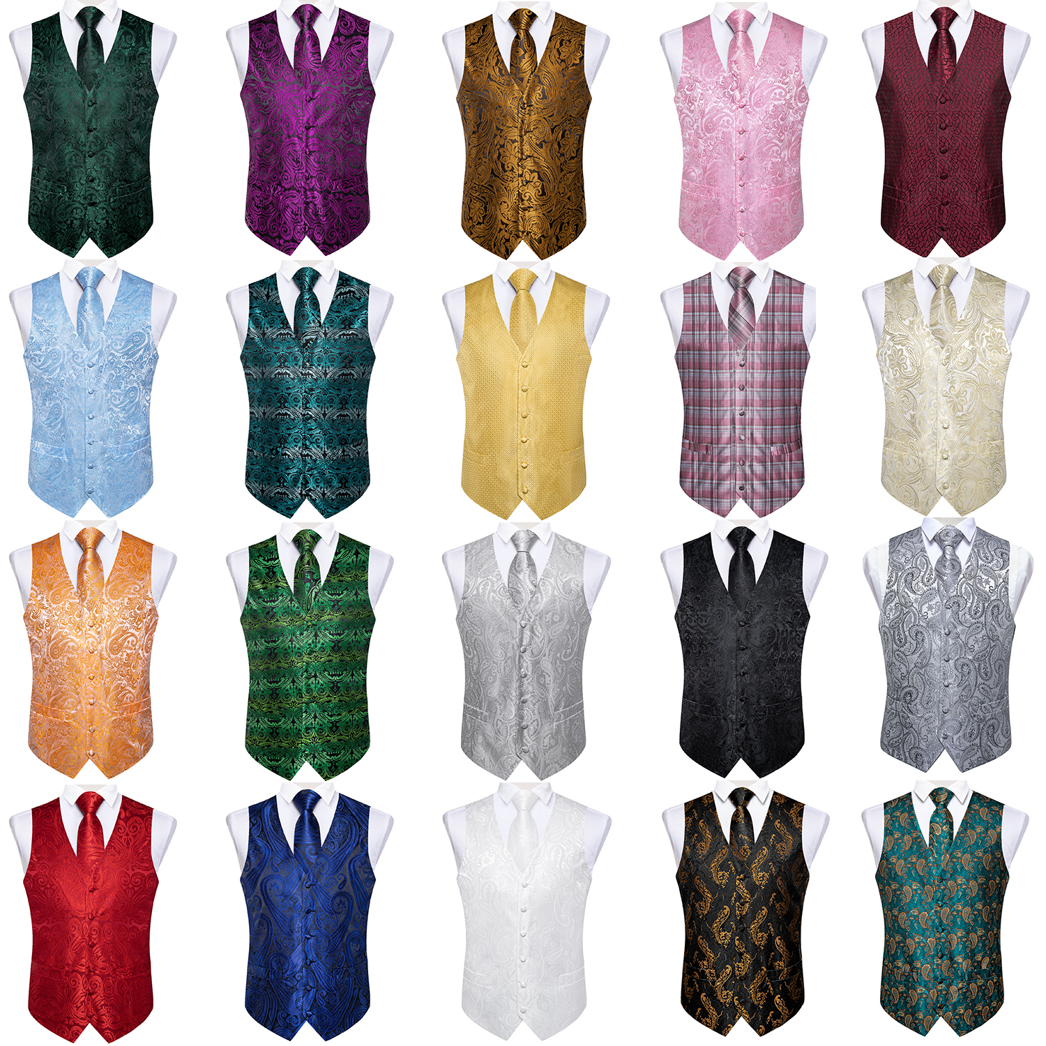 Chaleco de negocios de Cachemira verde a la moda para hombre, chaleco rojo de lujo para boda, corbata, gemelos cuadrados de bolsillo, envío gratis