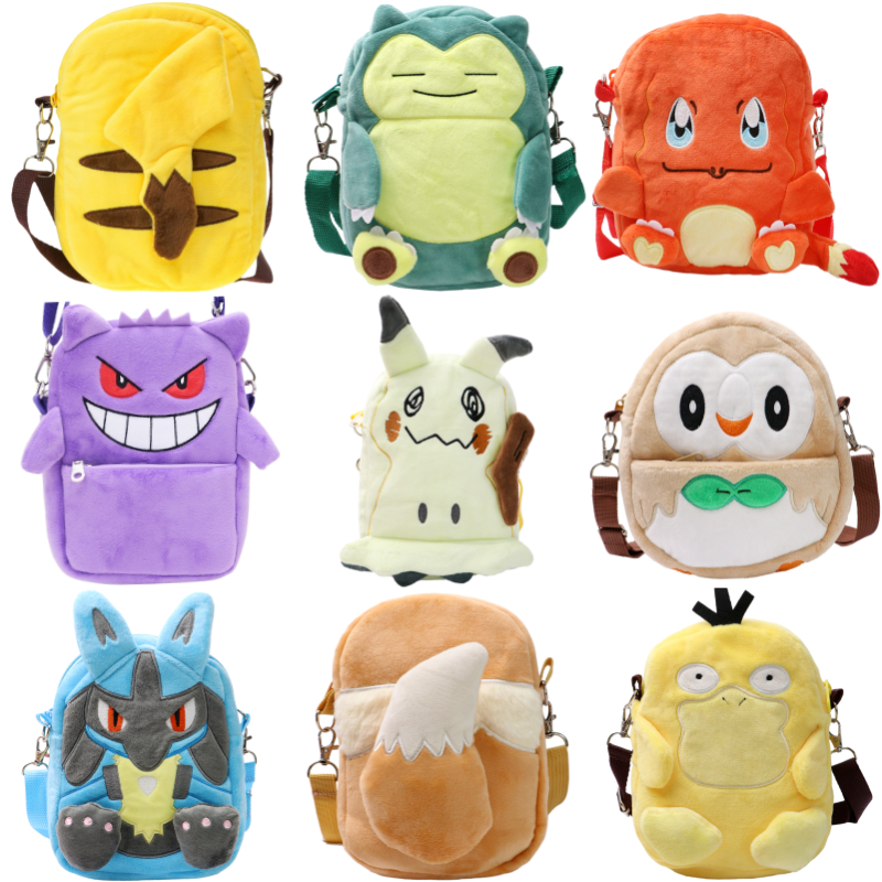 Neue Pokemon Gengar Lucario Mimikyu Snorlax Plüsch-Schultertaschen Spielzeug Kawaii Anime Psyduck Rowlet Pikachu Plüschpuppen Geschenke für Kinder