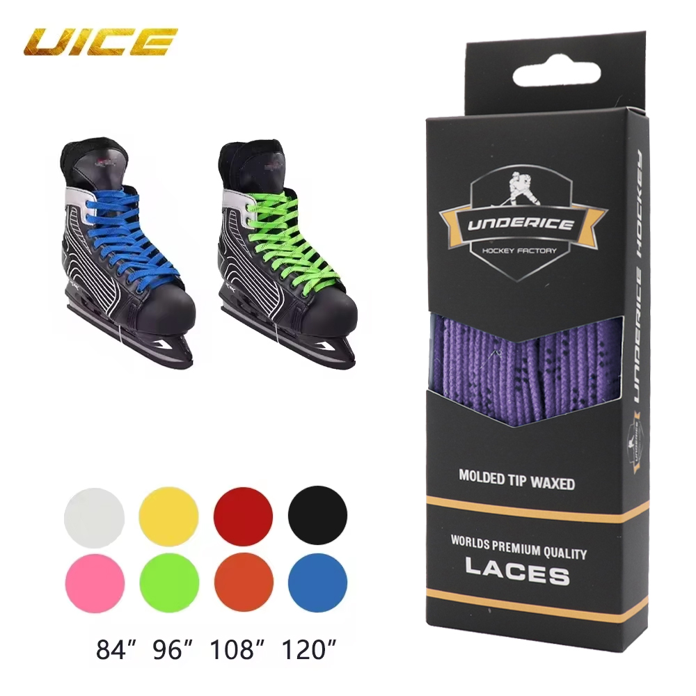 Eishockey-Skate-Schnürsenkel, 84–120 Zoll, im Karton verpackt, Hockey-Skate-Schuh-Schnürsenkel, zweilagiges Geflecht, verstärkte, gewachste Spitze, Hockey-Zubehör
