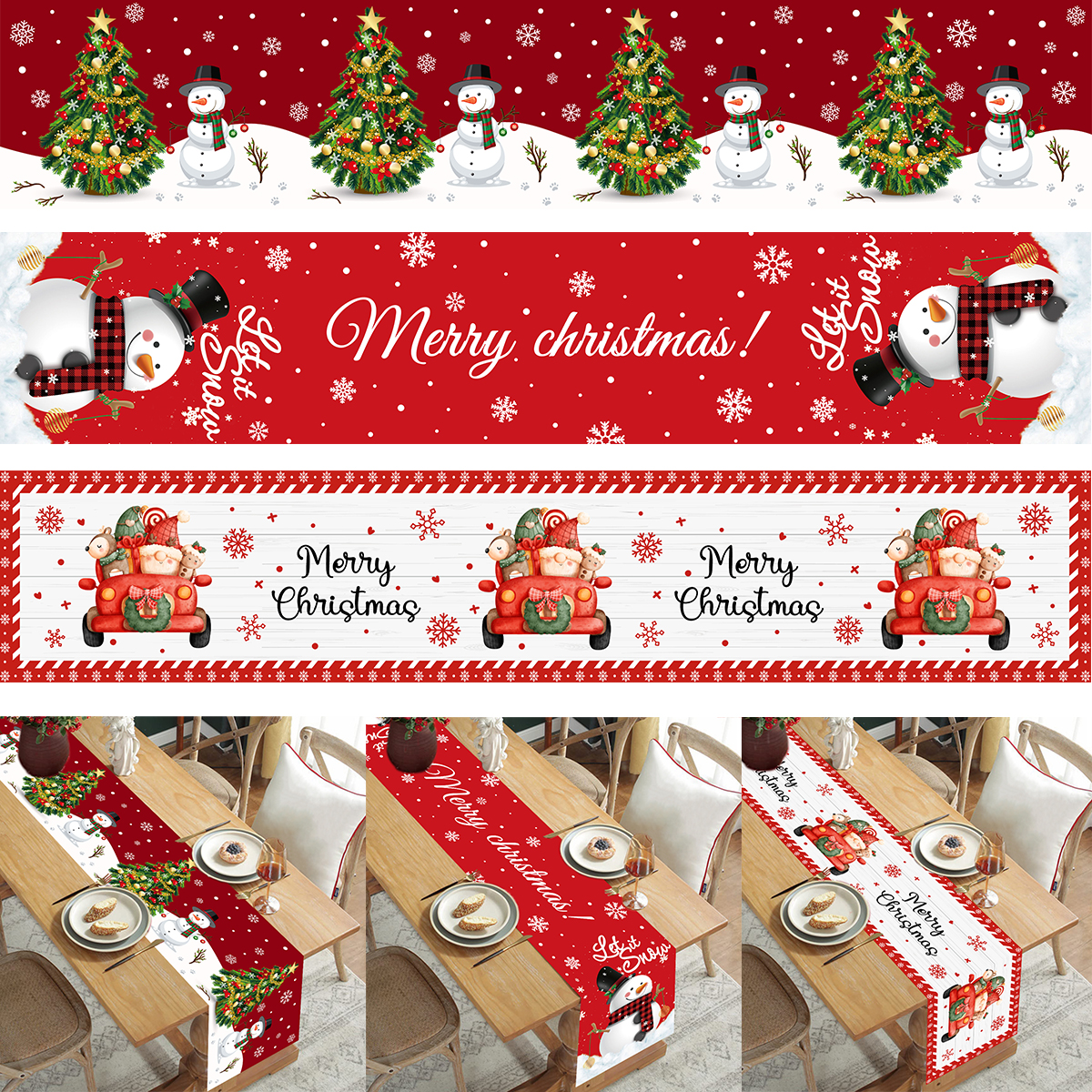 Merry Christmas Polyester Table Runner, Decorações de Natal para Casa, Capa, Presentes de Natal, Ano Novo 2023, 2024