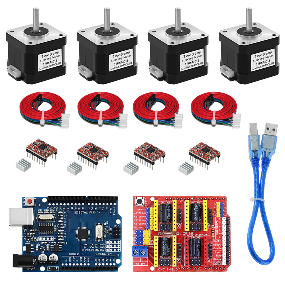 Machine à graver CNC Shield V3 + moteur pas à pas Nema17 à 4 fils, moteur 42 + 4 cartes d'extension de pilote A4988, pièces d'imprimante 3D R3
