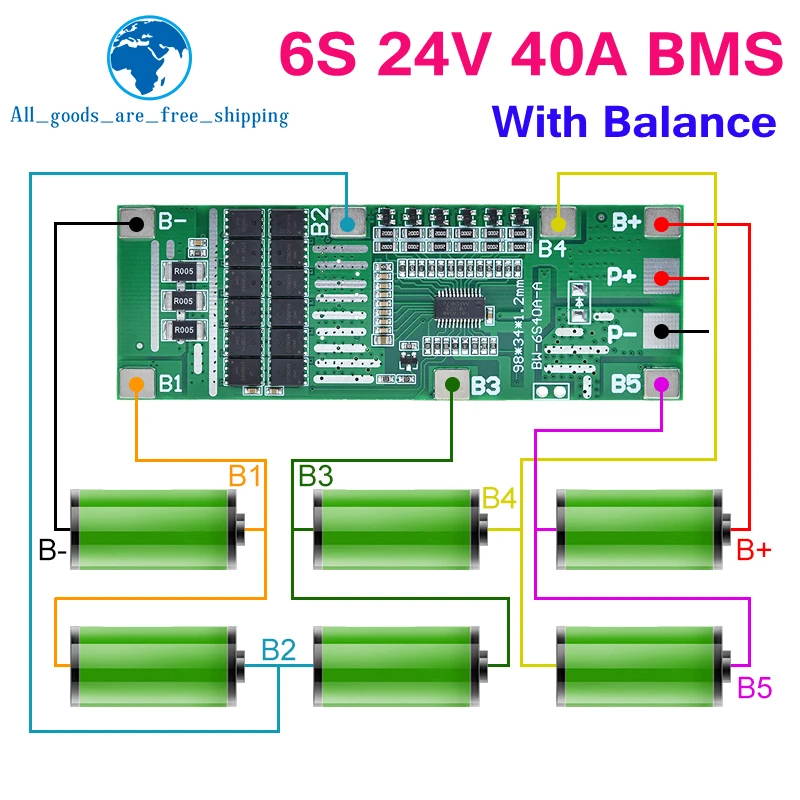 TZT 1/5 шт. 24 В 6S 40A BMS 18650 литий-ионная литиевая батарея портативная плата солнечного освещения BMS печатная плата с балансом для скутера Ebike