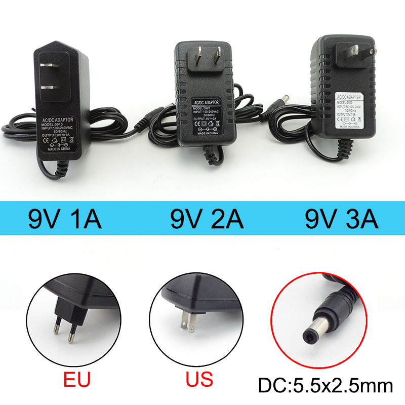 AC 110 V 220 V naar DC 9 V 1A 2A 3A 9V2A 9V1A voeding Adapter EU US 1000ma 2000ma 3000ma Converter Oplader voor router 5.5x2.5mm