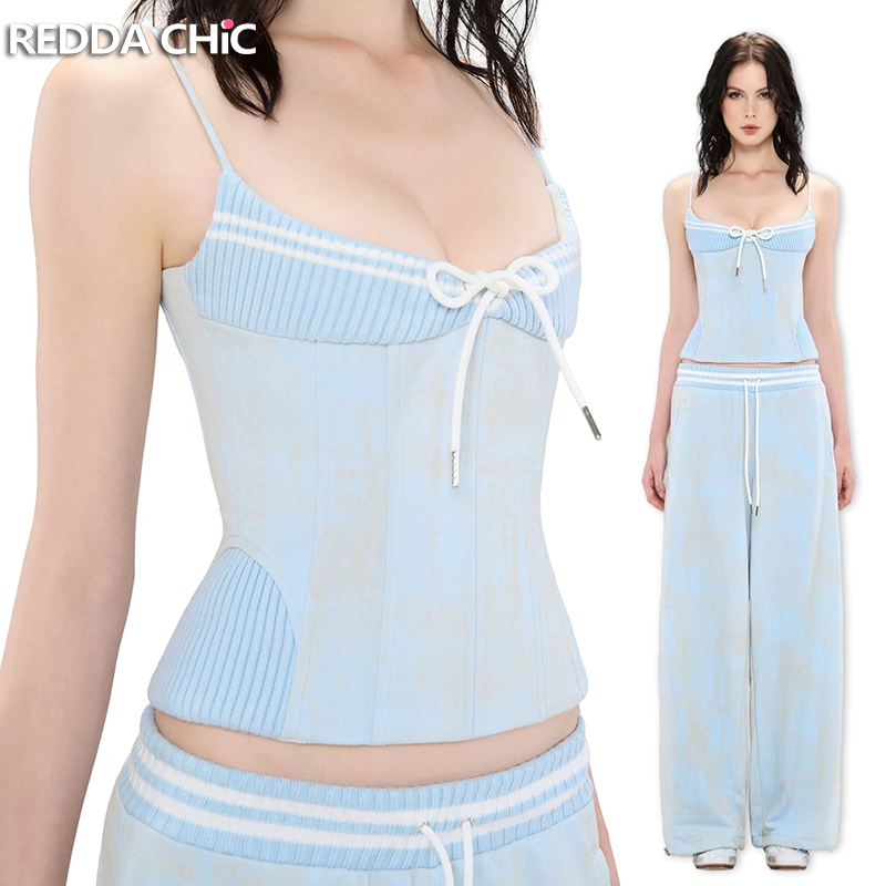 Женский спортивный костюм REDDACHiC Coquette, комплект из двух предметов: топ на бретельках из рубчатого трикотажа и широкие брюки с эластичным поясом, в стиле Cutecore, для активного отдыха
