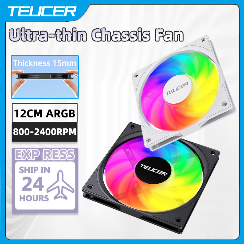 TEUCER ARGB CPU พัดลม 120 มม.เสียงรบกวนต่ํา Ultra-thin Design 5V 3PIN เมนบอร์ดแสง SYNC PWM 800-2400RPM Case Cooler พัดลม